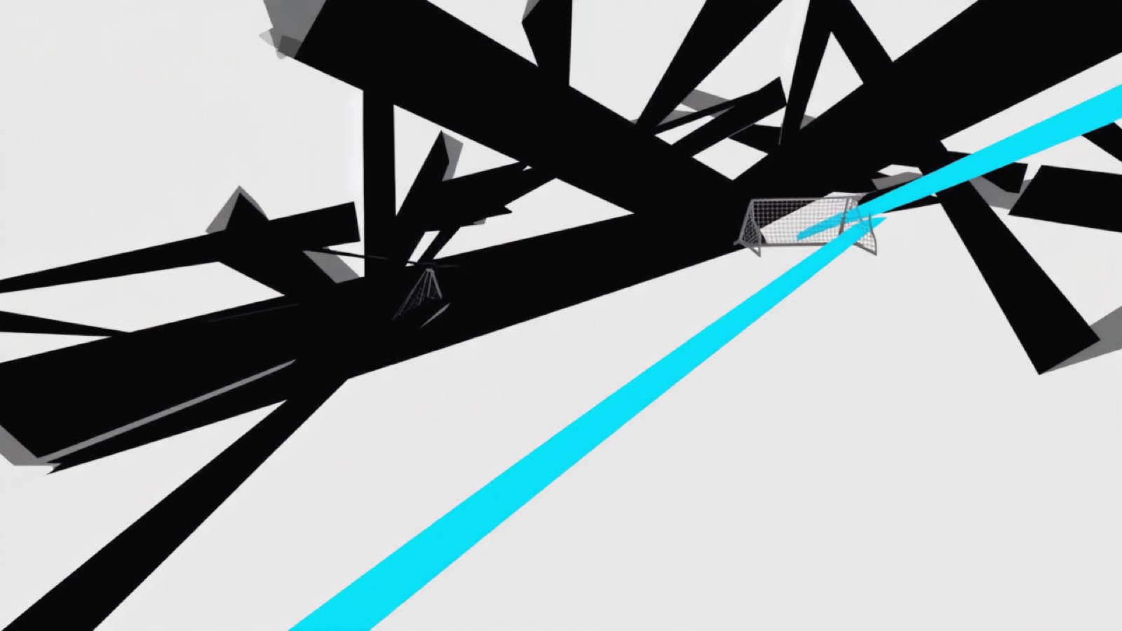 Brutalistische Grafik in Schwarz-Weiß mit kobaltblauem Akzent: ein langer verschlungener Pfad gegen eine einzelne gerade kobaltblaue Linie zum Ziel als Sinnbild für die Kosten von Abkürzungen.